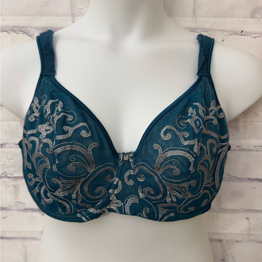 Natori Bra 34H Celebrate Sheer Embroidered Underwire Green Sexy Lingerie 1336104